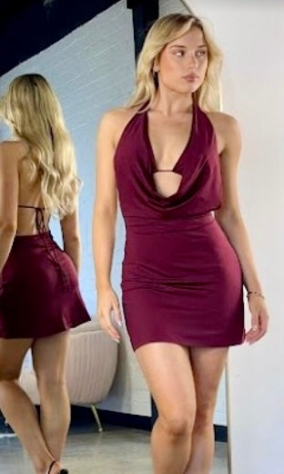 halter neck dress built in bra Halter cowl neck dress with built in Bra