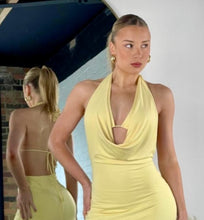 Halter cowl neck mini dress with built in bra