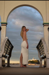 Halter cowl neck maxi dress with bra insert