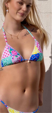Triangle tie bikini top shell charm & embroidery edging.