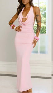 Halter cowl neck maxi with built in bra