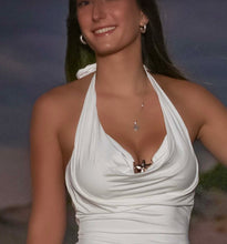 Halter cowl neck white mini dress Bandeau under bra with detail gold star fish .