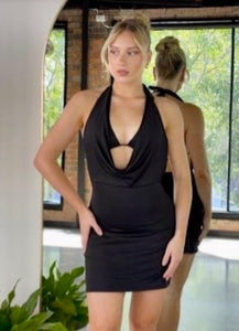 Halter cowl neck mini dress built in bra
