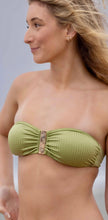 Strapless bandeau bikini top with middle rock pearl gold feature
