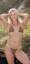 Shell Embroidery Edge Halter Triangle Bikini top Brown Yellow