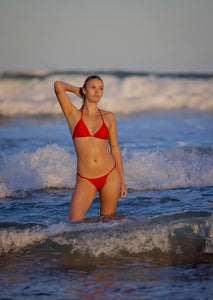 Triangle tie bikini Top shimmer red