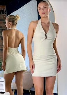 Cream halter neck mini rock dress