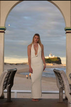 Halter cowl neck maxi dress with bra insert