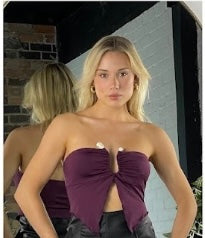 Purple Strapless crop rock top
