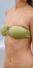 Strapless bandeau bikini top with middle rock pearl gold feature