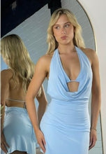 Halter cowl neck mini dress with built in bar top