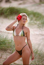 Halter neck triangle Bikini top in Birubi earth trios