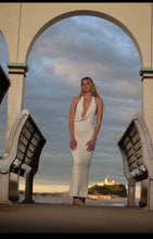 Halter cowl neck maxi dress with bra insert