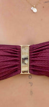 Strapless Bandeau bikini top with middle rock pearl feature in silky Burgundy
