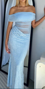 Blue Maxi mesh lace dress