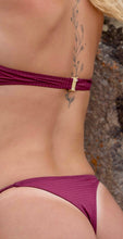 Strapless Bandeau bikini top with middle rock pearl feature in silky Burgundy
