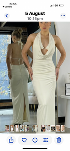 Halter cowl neck maxi dress with bra insert