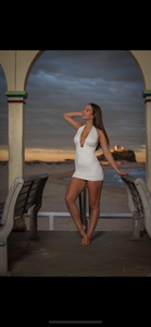 Halter neck white mini dress with shell detail