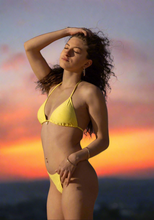 Triangle tie bikini top shell charm,  in Yellow weave ribbed
