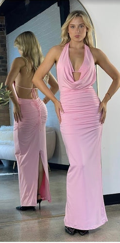 Halter cowl neck maxi with built in bra