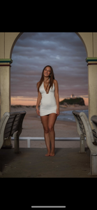 Halter neck white mini dress with shell detail