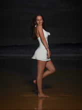 Halter cowl neck white mini dress Bandeau under bra with detail gold star fish .