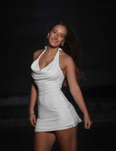 Halter cowl neck white mini dress Bandeau under bra with detail gold star fish .
