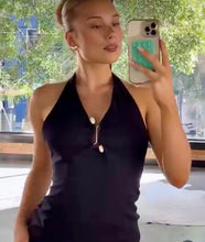Black Halter neck double rock dress