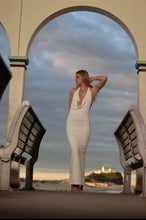 Halter cowl neck maxi dress with bra insert