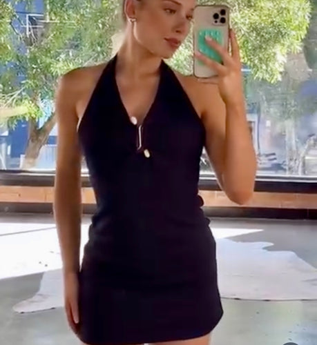 Black Halter neck double rock dress