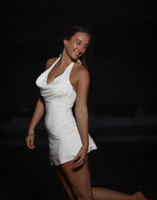 Halter cowl neck white mini dress Bandeau under bra with detail gold star fish .