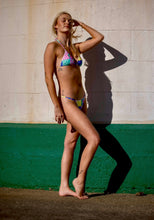 Triangle tie bikini top shell charm & embroidery edging.