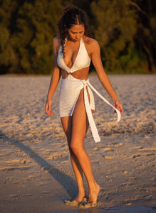 Hand-made crochet mini sarong white