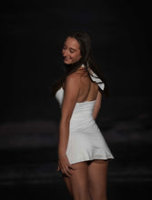 Halter cowl neck white mini dress Bandeau under bra with detail gold star fish .