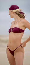 Strapless Bandeau bikini top with middle rock pearl feature in silky Burgundy