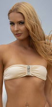 Strapless Bandeau Bikini top with middle pearl gold feature in sand cream