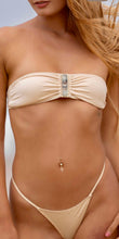 Strapless Bandeau Bikini top with middle pearl gold feature in sand cream