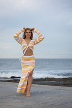 Hand-made crochet split skirt in sand tones