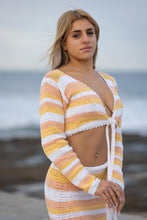 Hand-made tie front crop jumper sand tones