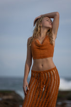 Cowl neckline backless crop crochet top in terracotta