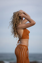 Cowl neckline backless crop crochet top in terracotta