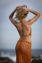 Cowl neckline backless crop crochet top in terracotta