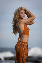 Cowl neckline backless crop crochet top in terracotta
