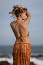 Cowl neckline backless crop crochet top in terracotta