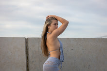 Crochet halter neck backless top in blue