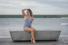 Crochet halter neck backless top in blue