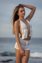 Hand-made Halter-neck backless top in white crochet