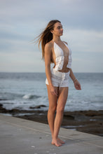 Hand-made Halter-neck backless top in white crochet
