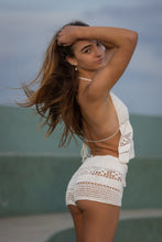Hand-made Halter-neck backless top in white crochet