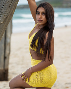 Handmade yellow crochet mini dress